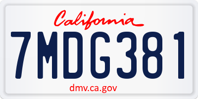 CA license plate 7MDG381