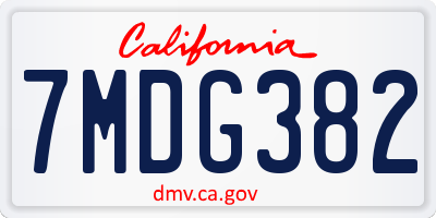 CA license plate 7MDG382