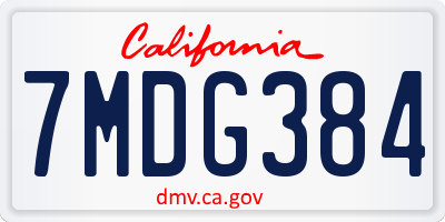 CA license plate 7MDG384