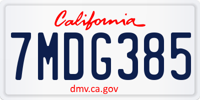 CA license plate 7MDG385