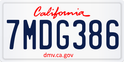 CA license plate 7MDG386