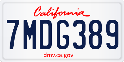 CA license plate 7MDG389