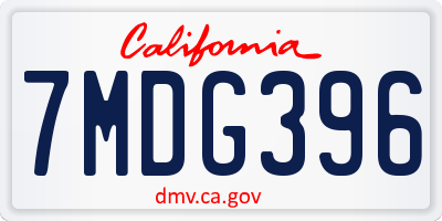 CA license plate 7MDG396