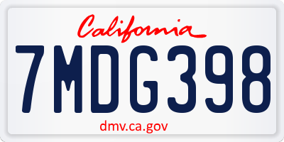 CA license plate 7MDG398