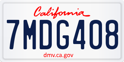 CA license plate 7MDG408