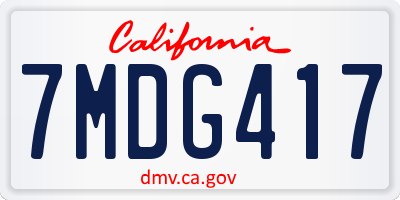 CA license plate 7MDG417