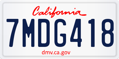 CA license plate 7MDG418