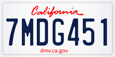 CA license plate 7MDG451