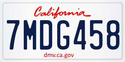 CA license plate 7MDG458