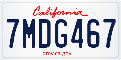 CA license plate 7MDG467