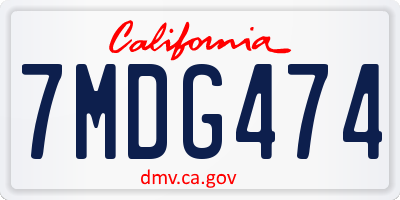 CA license plate 7MDG474