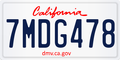 CA license plate 7MDG478