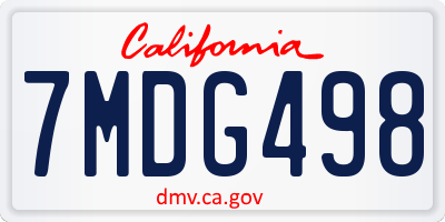 CA license plate 7MDG498