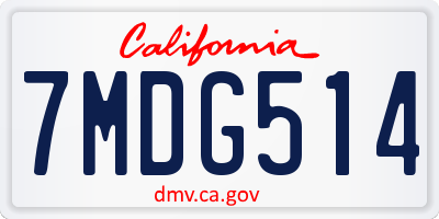 CA license plate 7MDG514