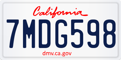 CA license plate 7MDG598