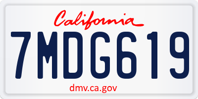 CA license plate 7MDG619