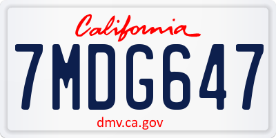 CA license plate 7MDG647