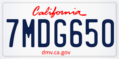 CA license plate 7MDG650