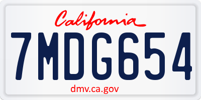 CA license plate 7MDG654