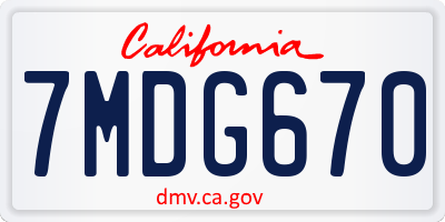 CA license plate 7MDG670