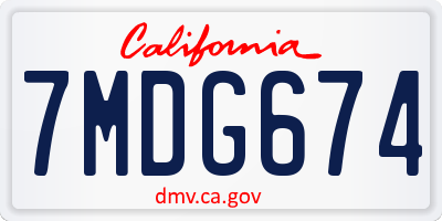 CA license plate 7MDG674