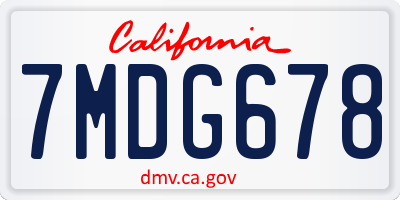 CA license plate 7MDG678