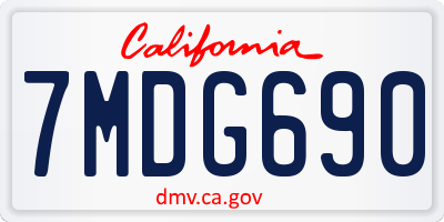 CA license plate 7MDG690