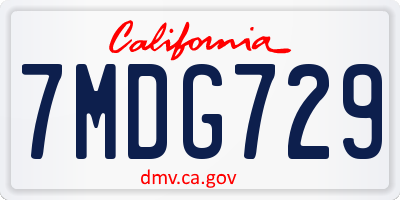 CA license plate 7MDG729