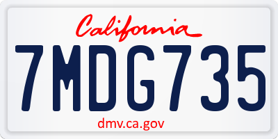 CA license plate 7MDG735