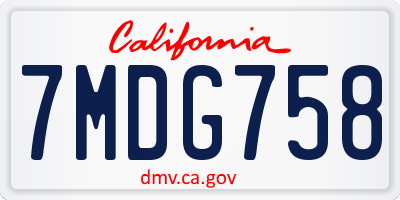 CA license plate 7MDG758