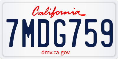 CA license plate 7MDG759