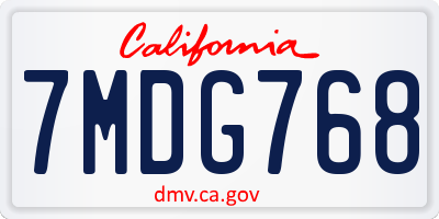 CA license plate 7MDG768