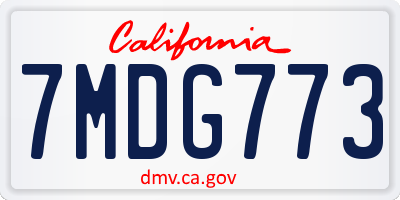 CA license plate 7MDG773