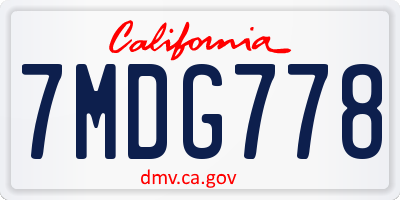 CA license plate 7MDG778