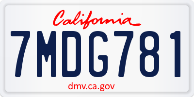 CA license plate 7MDG781