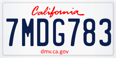 CA license plate 7MDG783