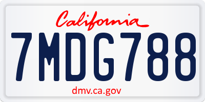 CA license plate 7MDG788