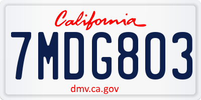 CA license plate 7MDG803