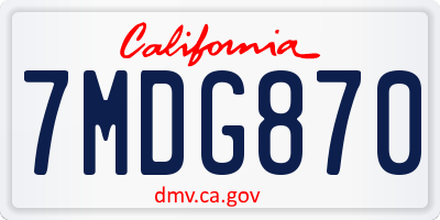 CA license plate 7MDG870