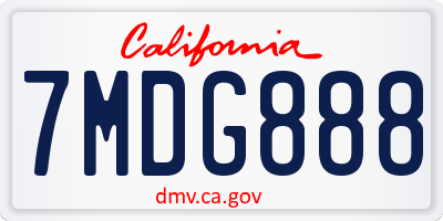 CA license plate 7MDG888