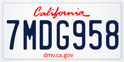 CA license plate 7MDG958