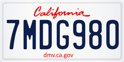 CA license plate 7MDG980