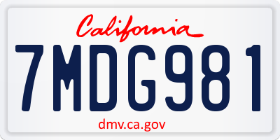 CA license plate 7MDG981