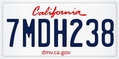 CA license plate 7MDH238
