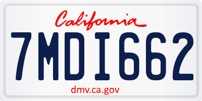 CA license plate 7MDI662