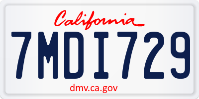 CA license plate 7MDI729