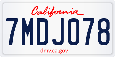 CA license plate 7MDJ078