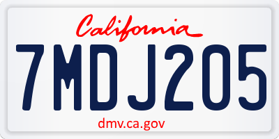 CA license plate 7MDJ205