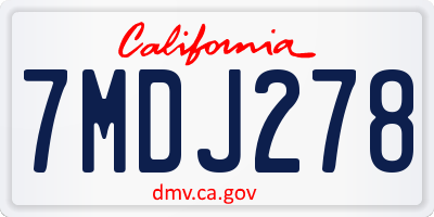 CA license plate 7MDJ278