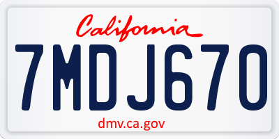 CA license plate 7MDJ670